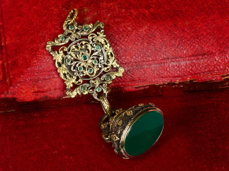 Lavish Emerald, Gold & Silver Georgian Seal Fob
