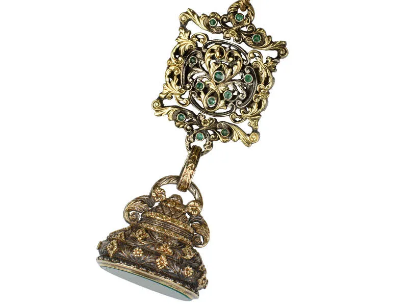 Lavish Emerald, Gold & Silver Georgian Seal Fob