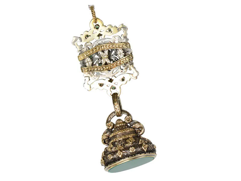 Lavish Emerald, Gold & Silver Georgian Seal Fob