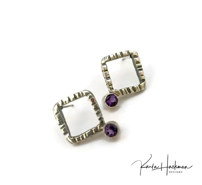 Lilting Square Studs with Garnet