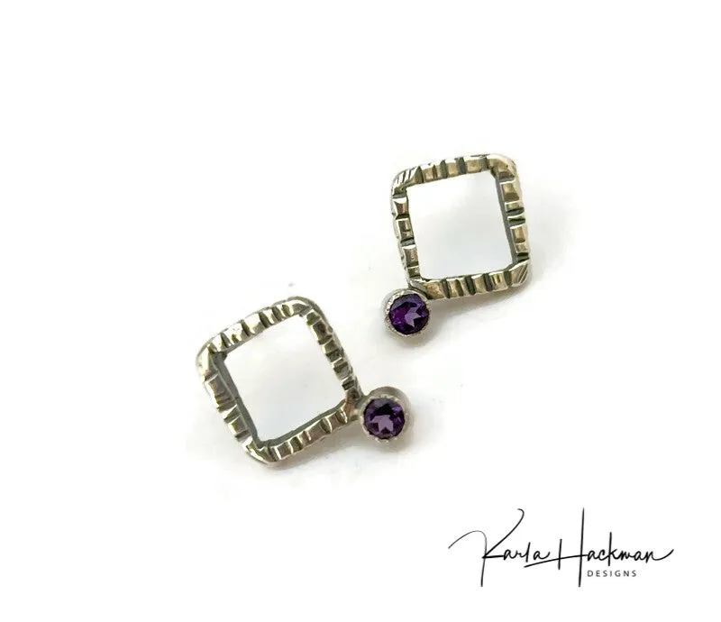 Lilting Square Studs with Garnet