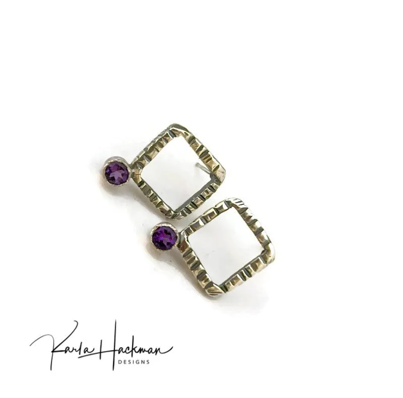 Lilting Square Studs with Garnet