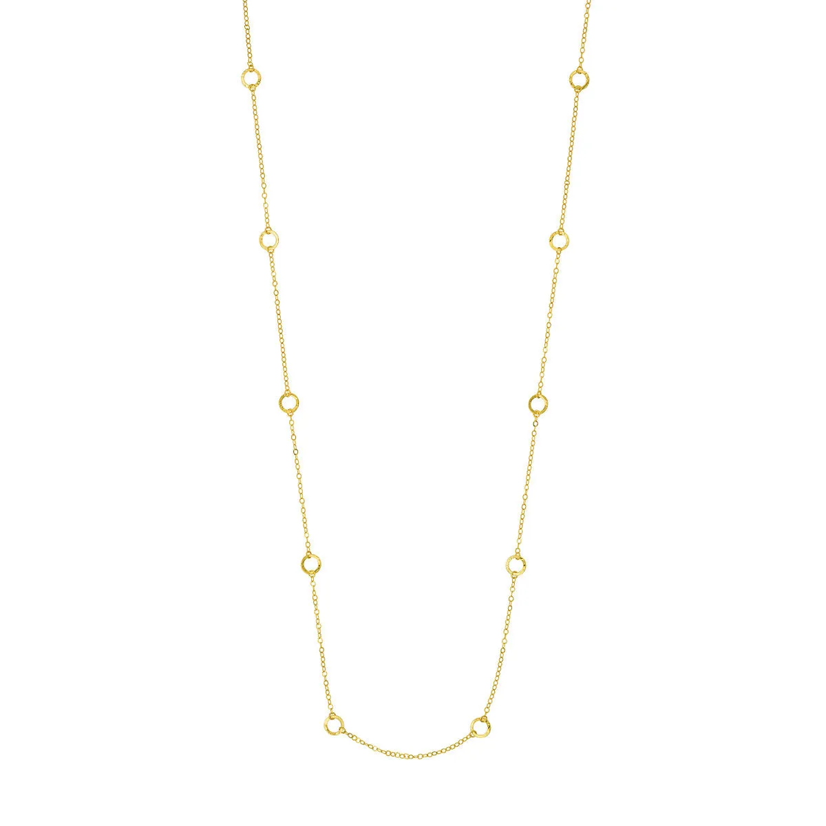 Long Open Hammered Circles Chain Necklace