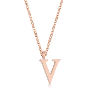 LOVCIA Rose Gold Stainless Steel Initial V Design Pendant Necklace