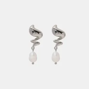 LOVCIA Twisted Stainless Steel Pearl Drop Earrings