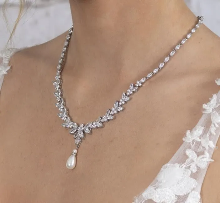 MADISON Simulated Diamond and Pearl Drop Earrings and Necklace