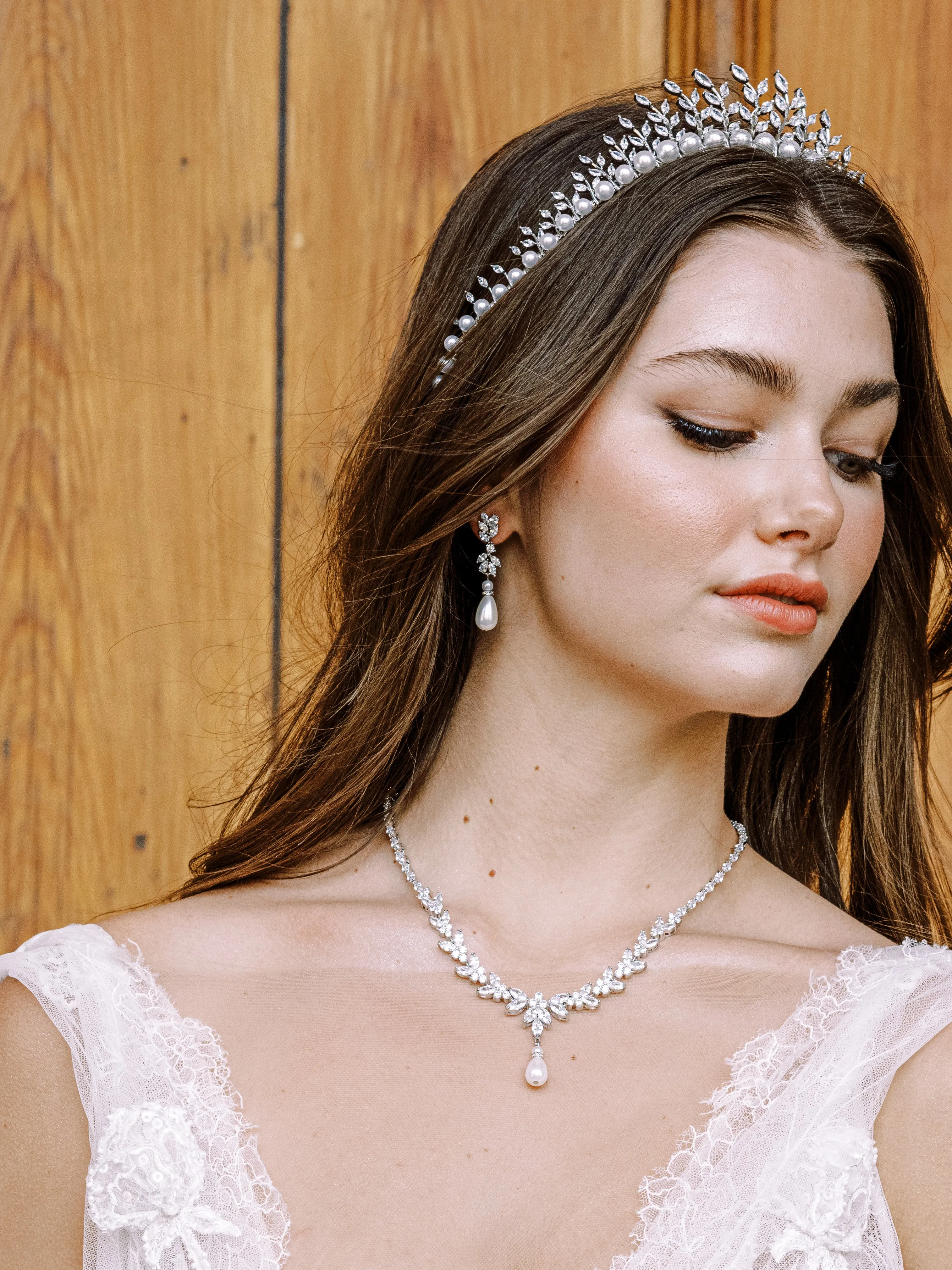 MADISON Simulated Diamond and Pearl Drop Earrings and Necklace