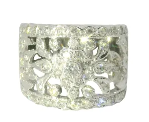 Magnificent Estate 18K White Gold Ornate Diamond Wedding Band Ring