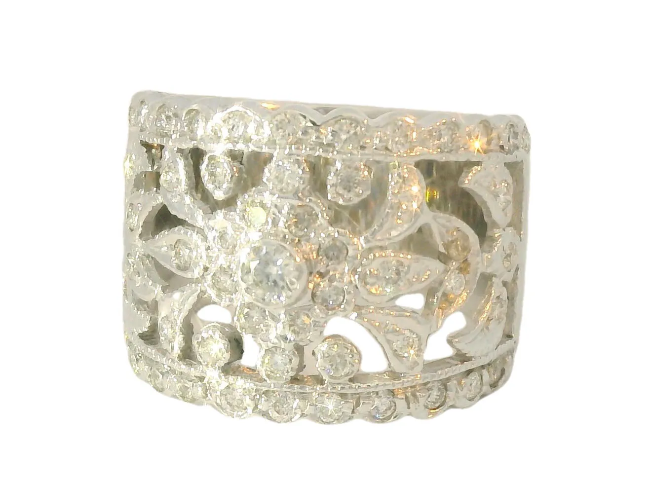 Magnificent Estate 18K White Gold Ornate Diamond Wedding Band Ring