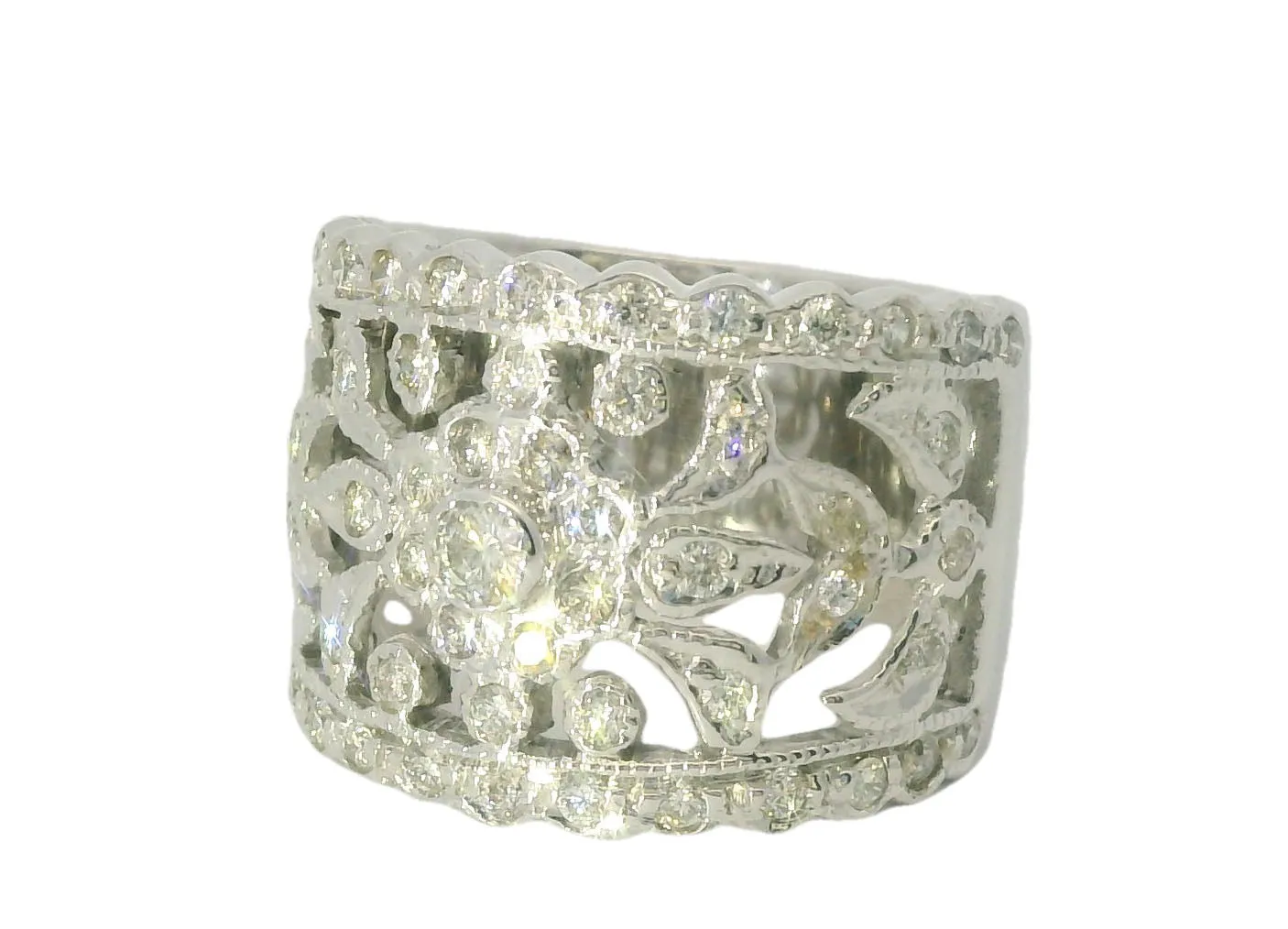 Magnificent Estate 18K White Gold Ornate Diamond Wedding Band Ring