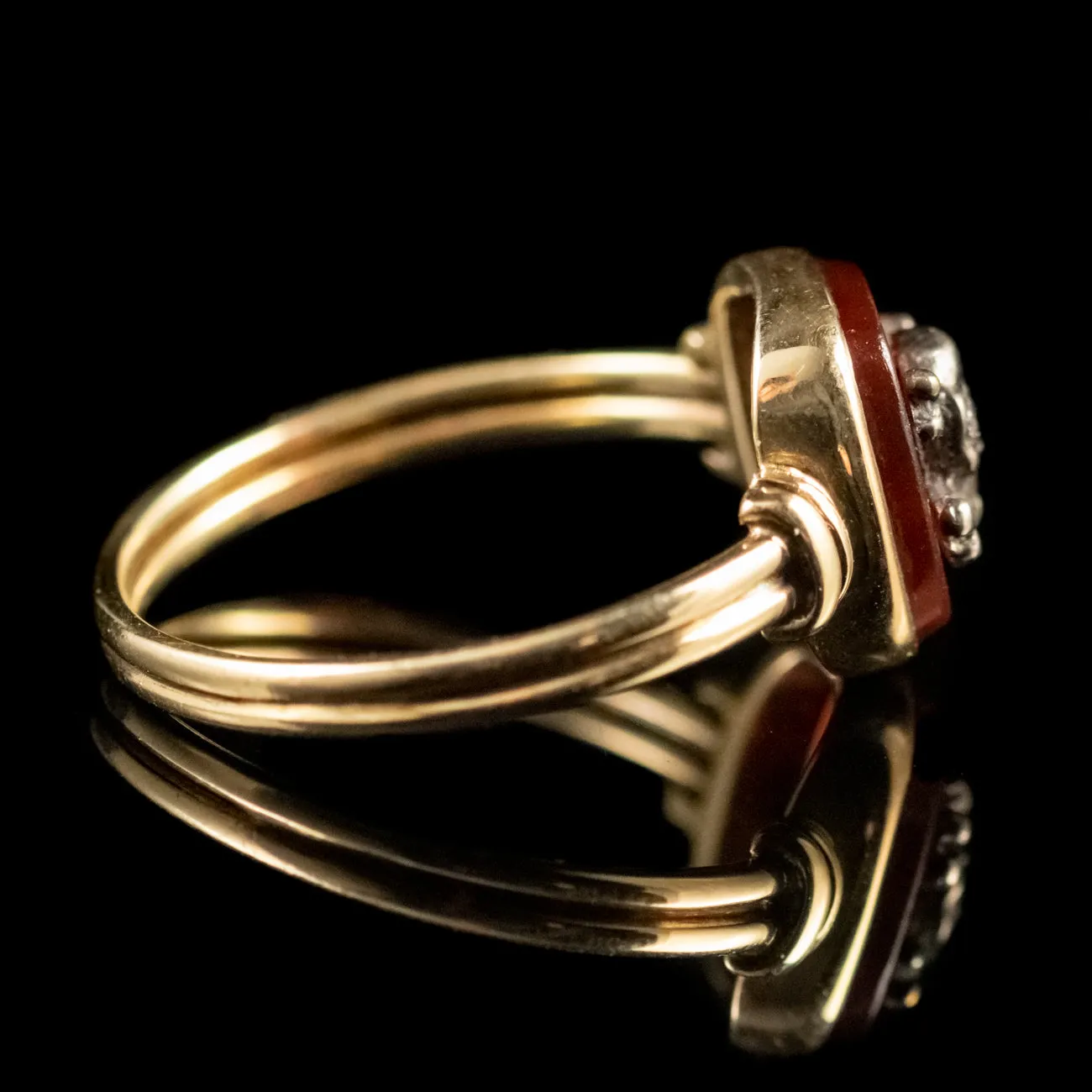 Memento Mori Diamond Carnelian Skull Crossed Bones Ring 18Ct Gold