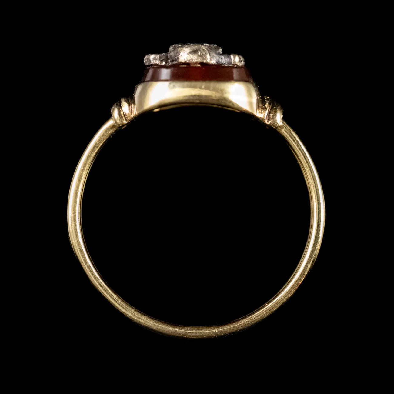 Memento Mori Diamond Carnelian Skull Crossed Bones Ring 18Ct Gold