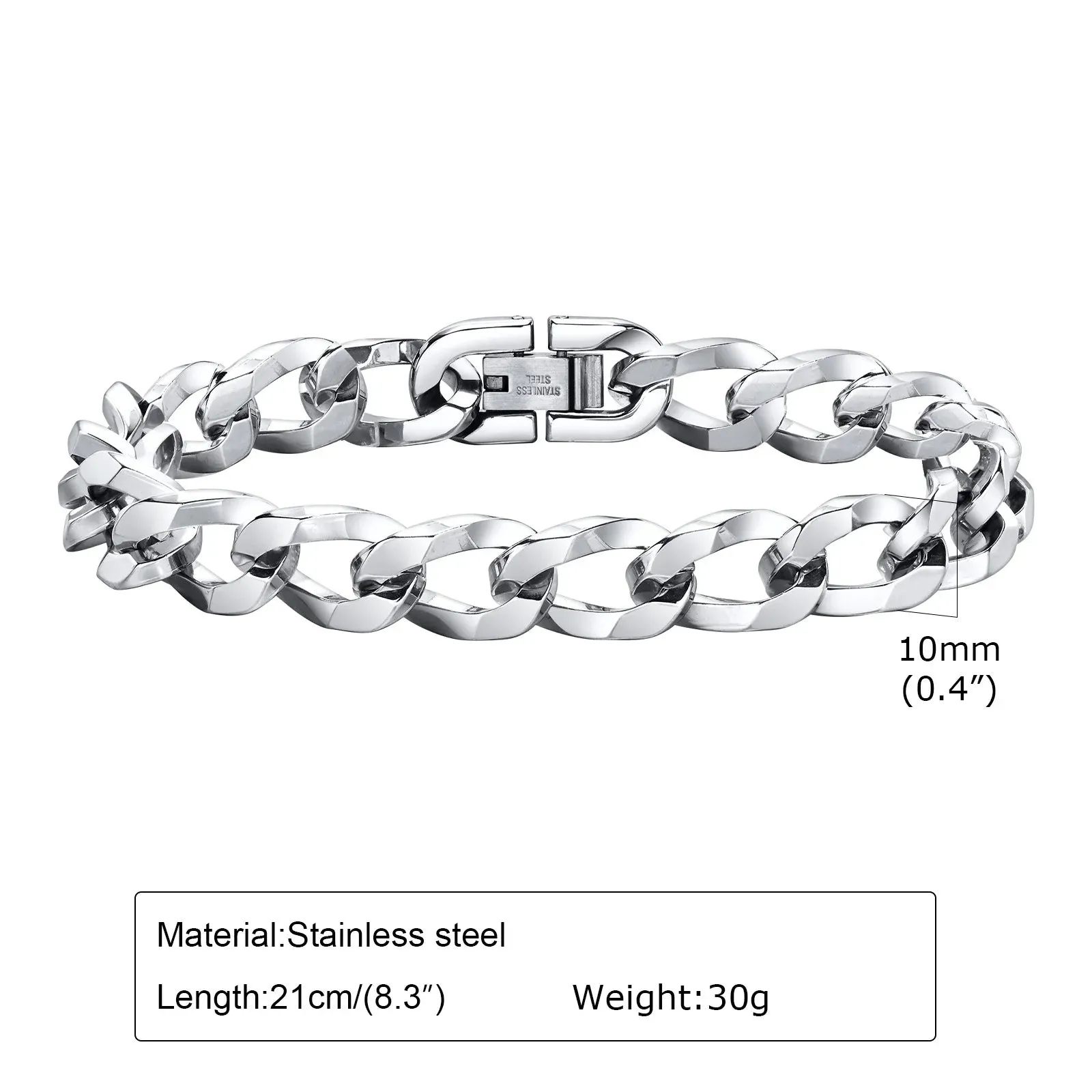 Mens 10MM Curb Chain Bracelets for Boys