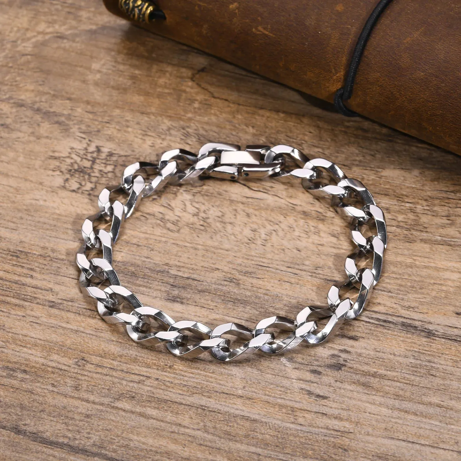 Mens 10MM Curb Chain Bracelets for Boys