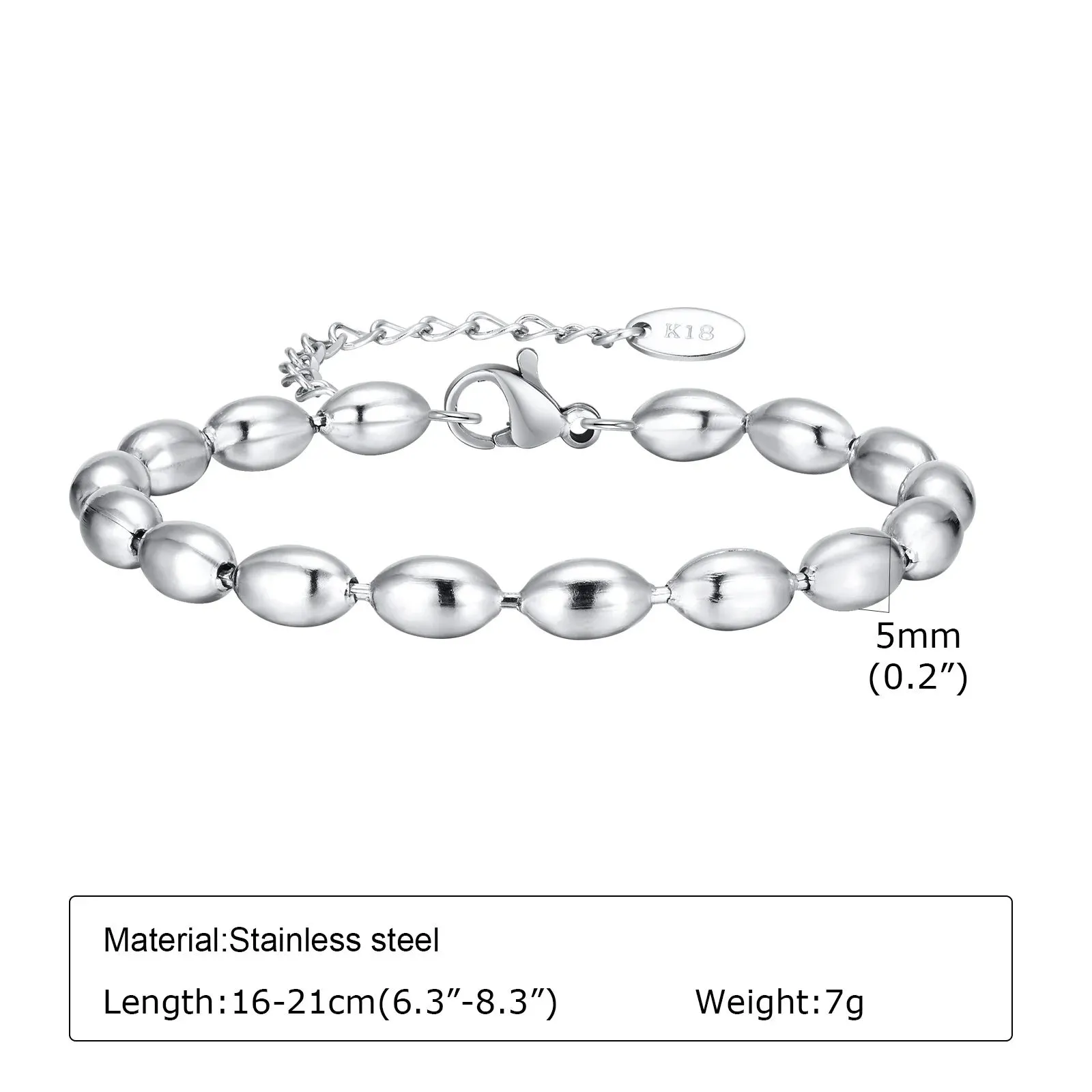 Mens 2/3/5mm Beads Chain Bracelets,Waterproof Stainless Steel Links Wristband