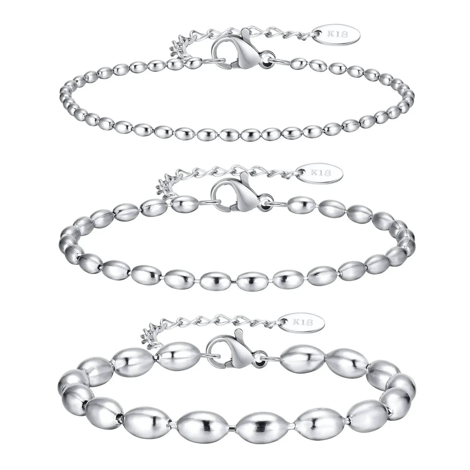 Mens 2/3/5mm Beads Chain Bracelets,Waterproof Stainless Steel Links Wristband