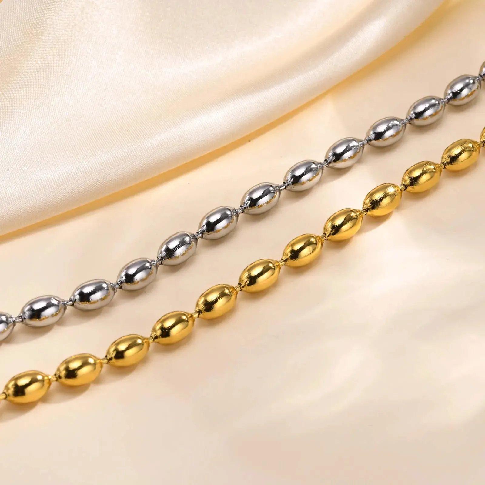 Mens 2/3/5mm Beads Chain Bracelets,Waterproof Stainless Steel Links Wristband