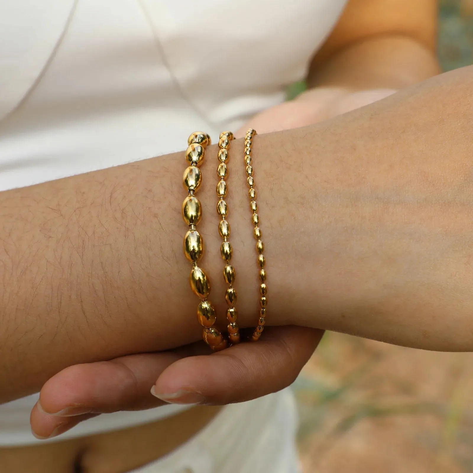 Mens 2/3/5mm Beads Chain Bracelets,Waterproof Stainless Steel Links Wristband