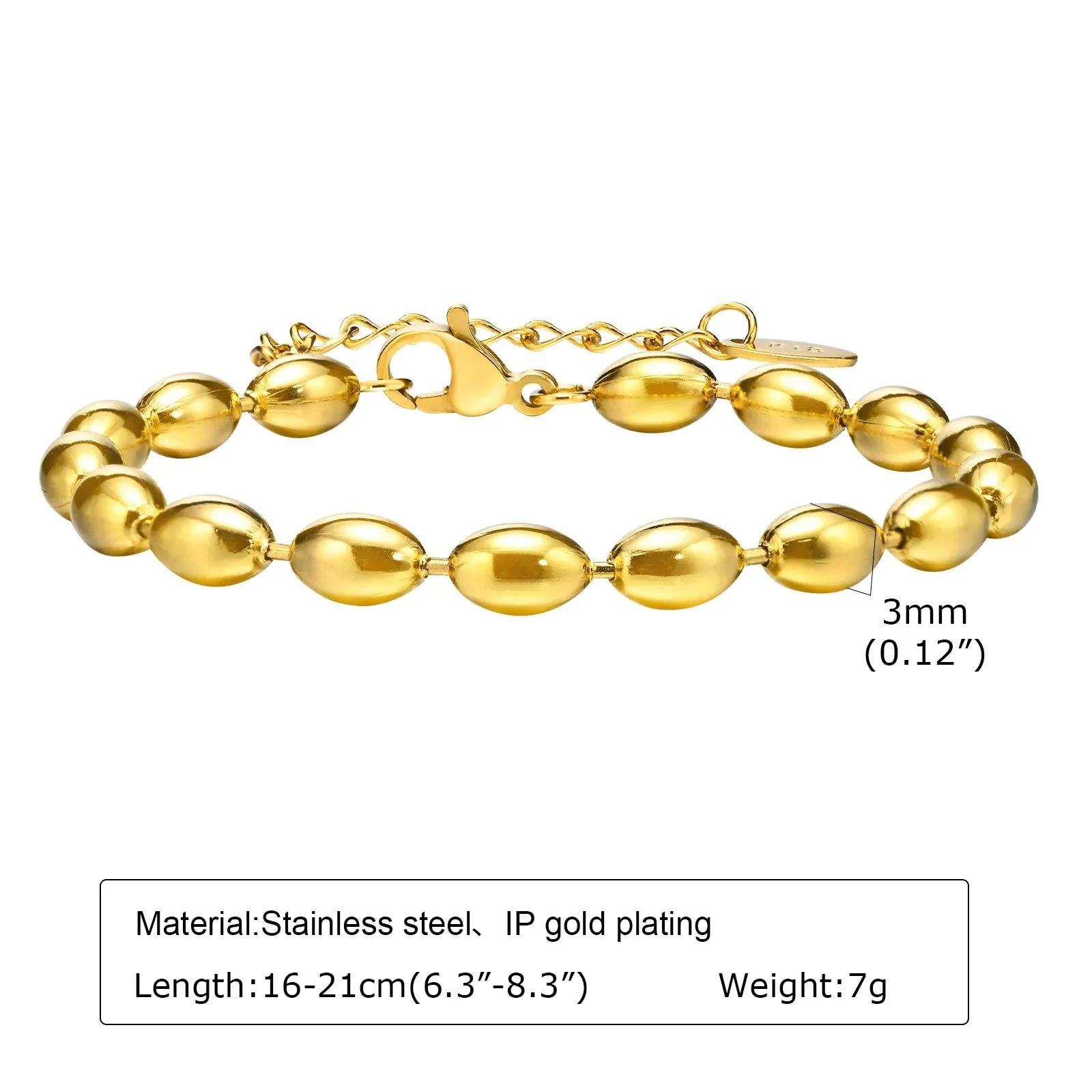 Mens 2/3/5mm Beads Chain Bracelets,Waterproof Stainless Steel Links Wristband