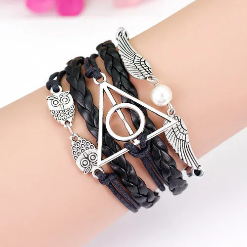 metal owl charms bracelet,blue leather bracelet men,women fashion anchor bracelet,jewelry leather infinity bracelet