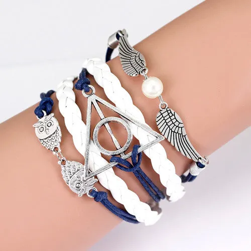 metal owl charms bracelet,blue leather bracelet men,women fashion anchor bracelet,jewelry leather infinity bracelet