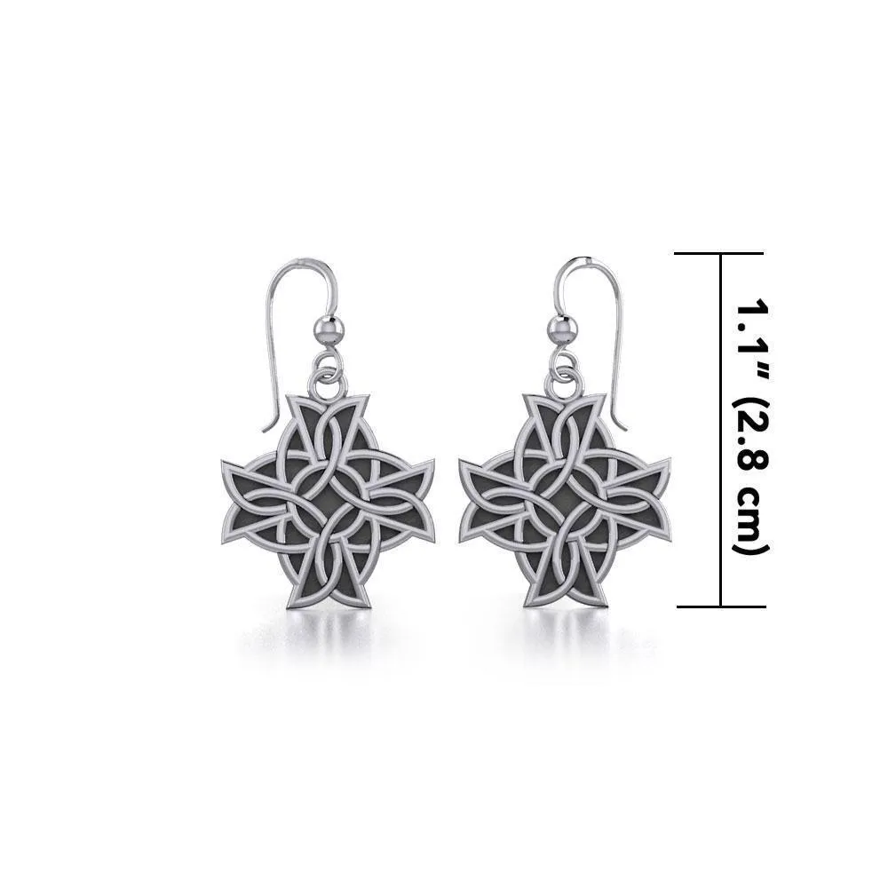 Modern Celtic Knotwork Cross Silver Earrings TER380