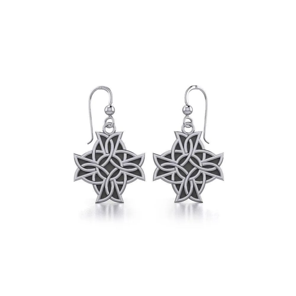 Modern Celtic Knotwork Cross Silver Earrings TER380