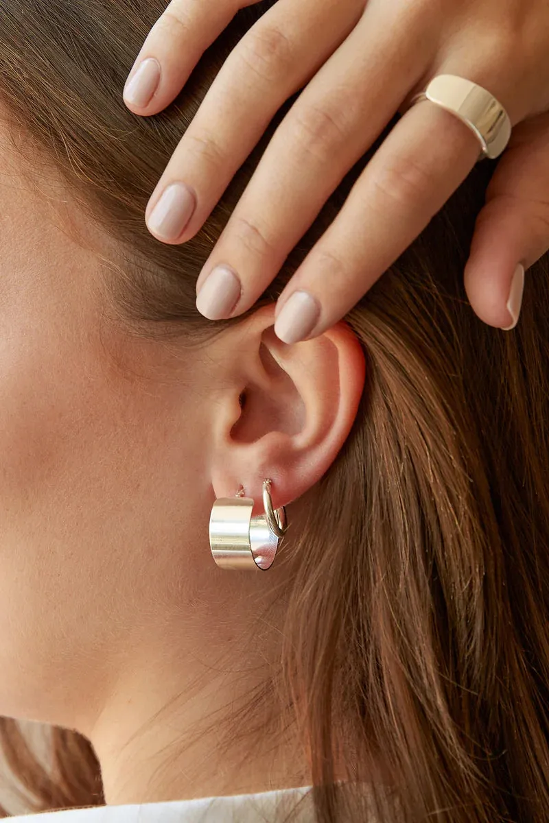 Modern Flat Hoop Earrings | Sterling Silver