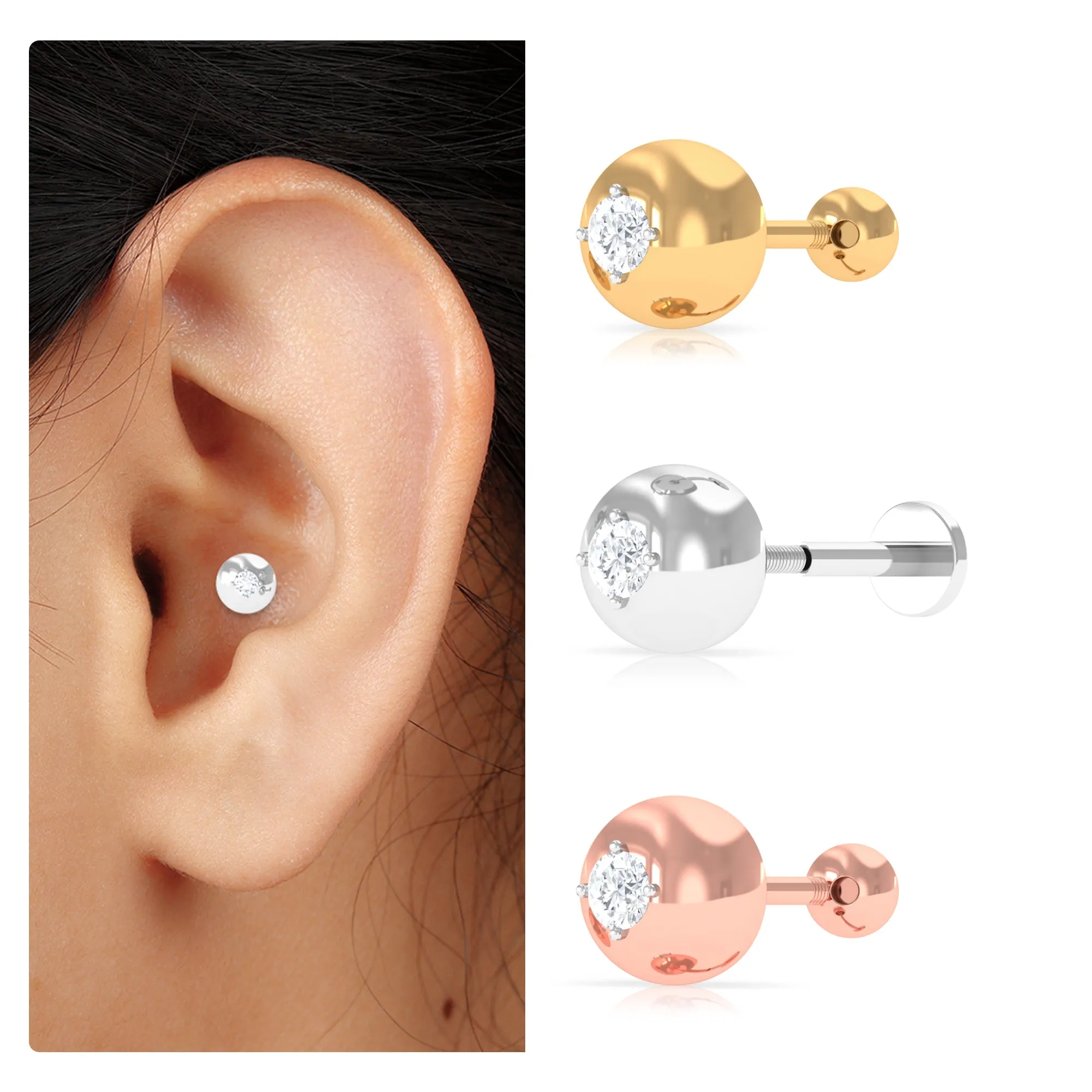 Modern Moissanite Upper Lobe Earring in Gold