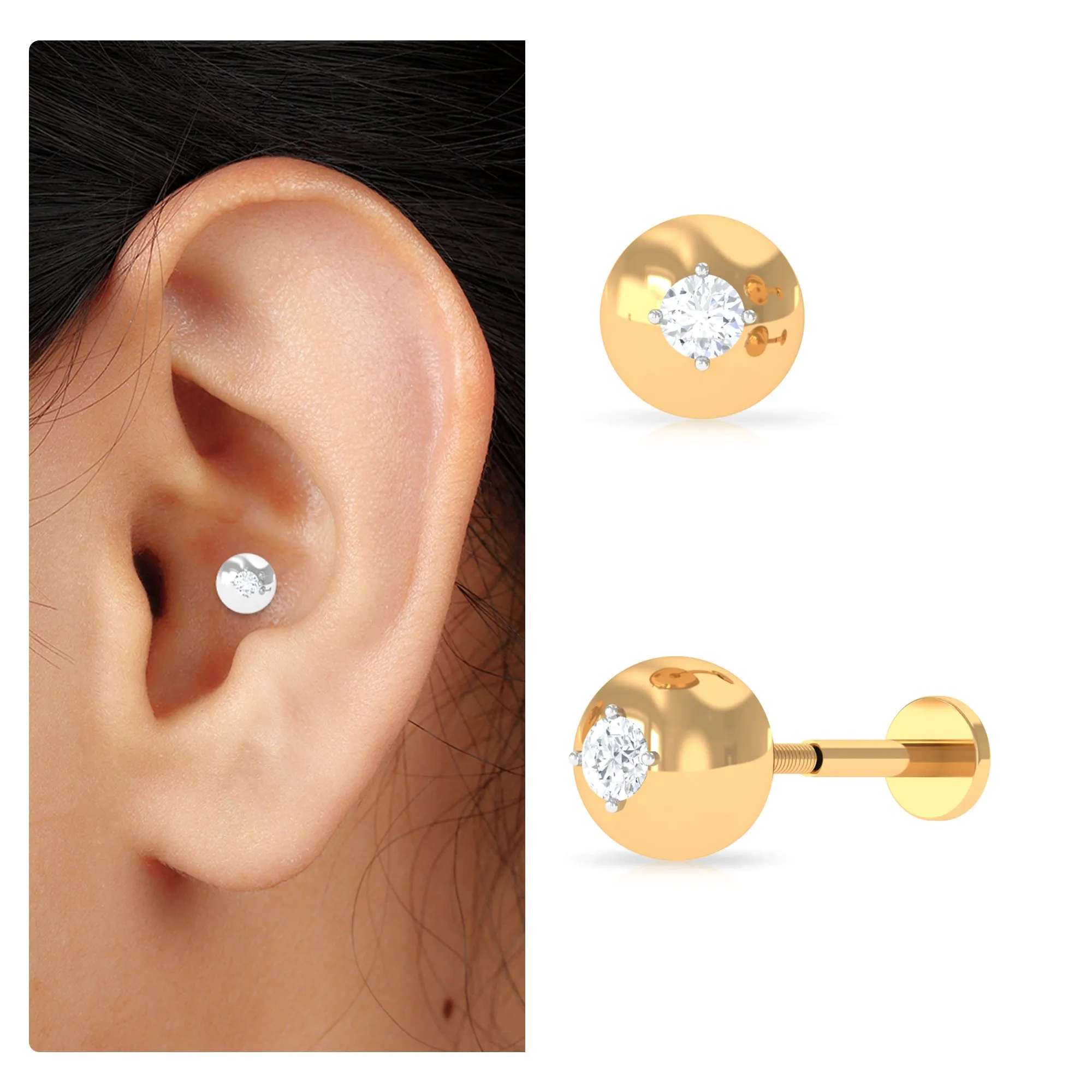Modern Moissanite Upper Lobe Earring in Gold