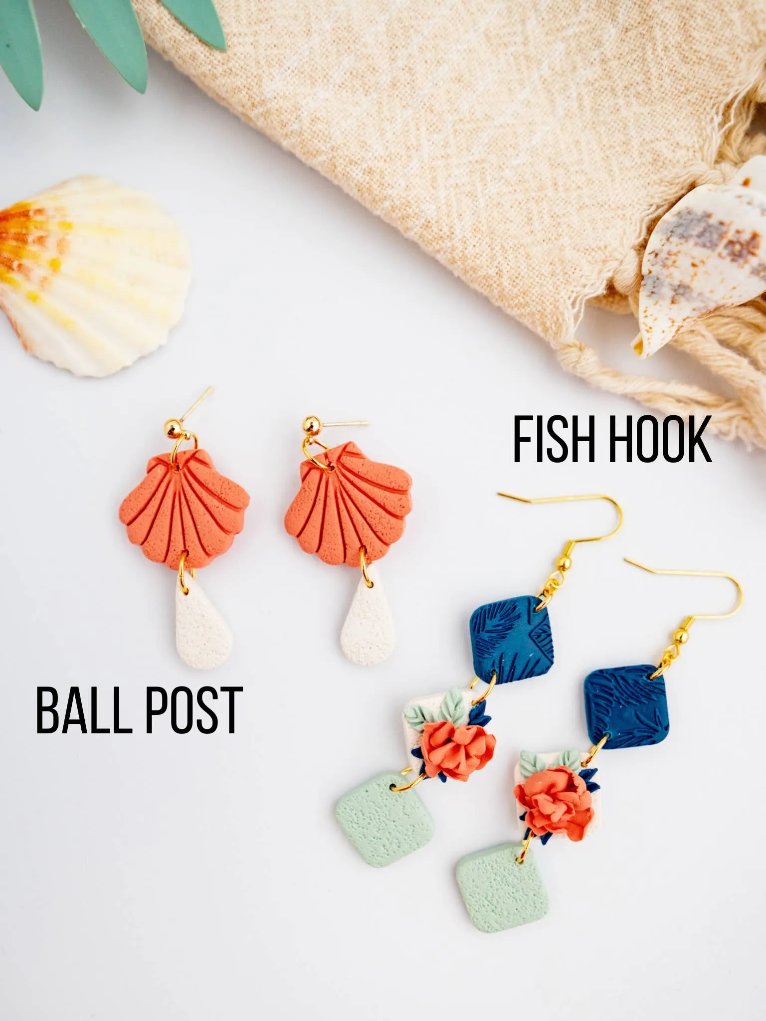 Modern Monstera Clay Earrings | Summer Tropical Earrings: Fish Hook