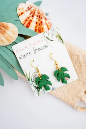 Modern Monstera Clay Earrings | Summer Tropical Earrings: Fish Hook
