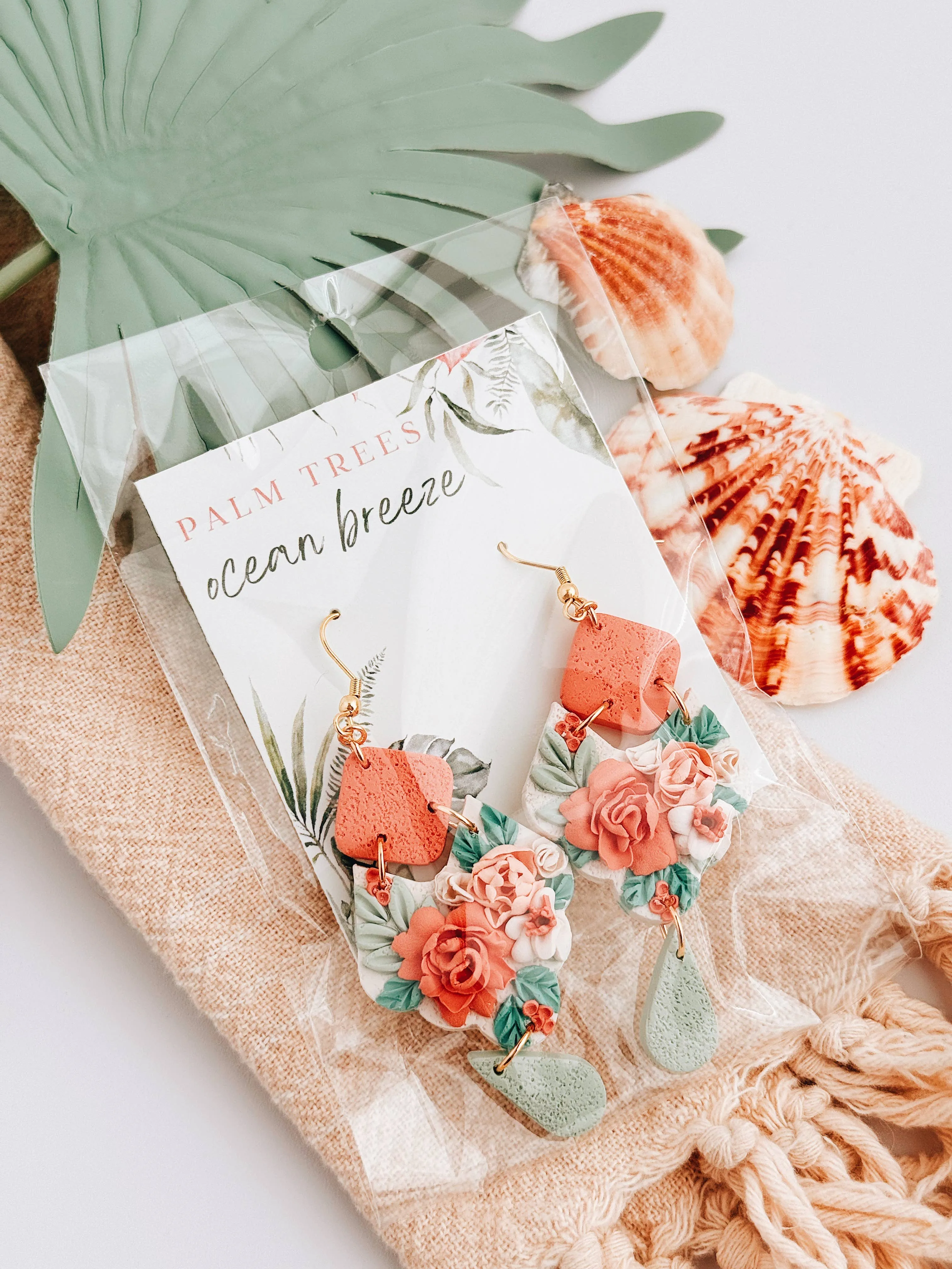 Modern Monstera Clay Earrings | Summer Tropical Earrings: Fish Hook