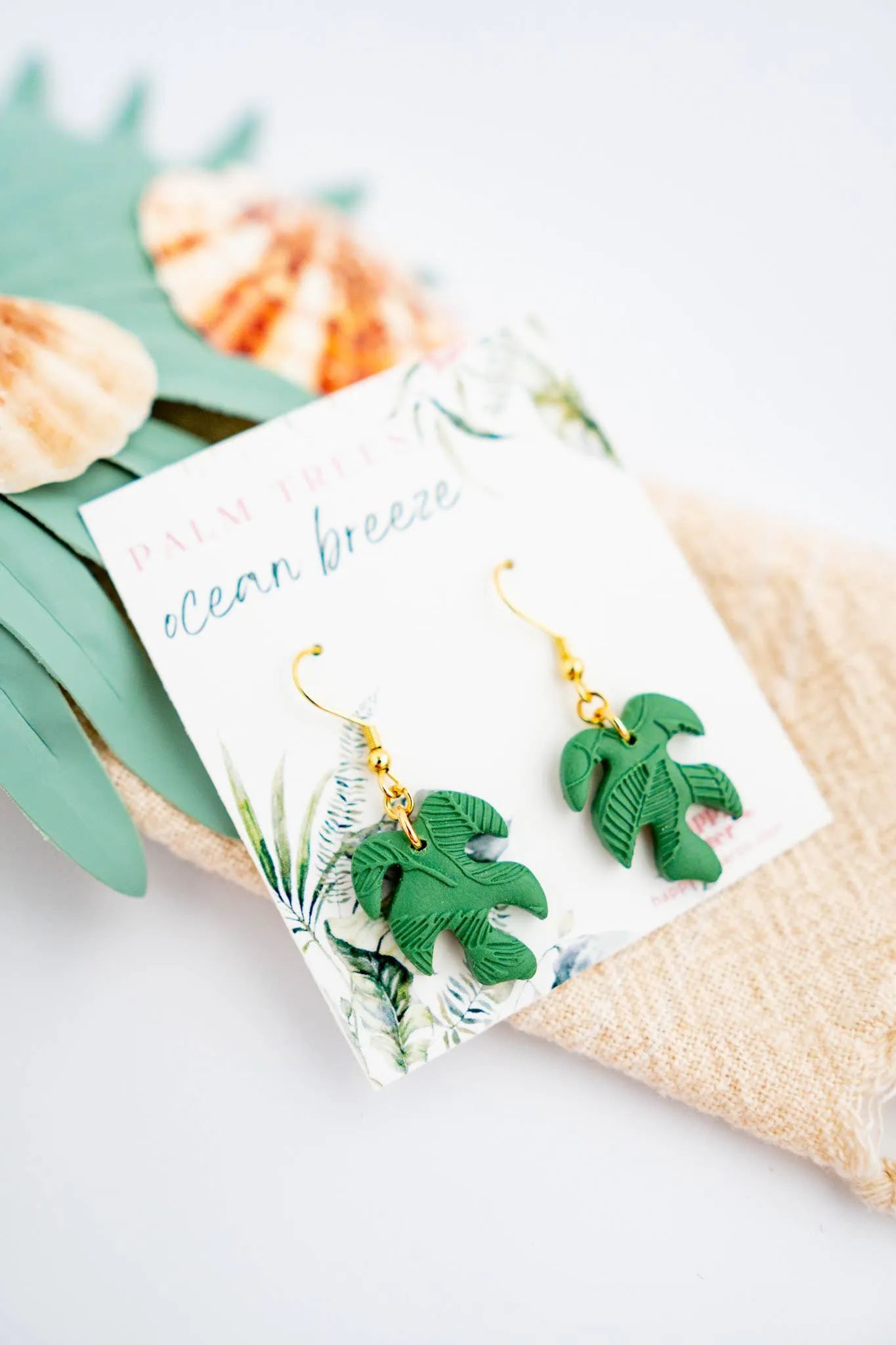 Modern Monstera Clay Earrings | Summer Tropical Earrings: Fish Hook