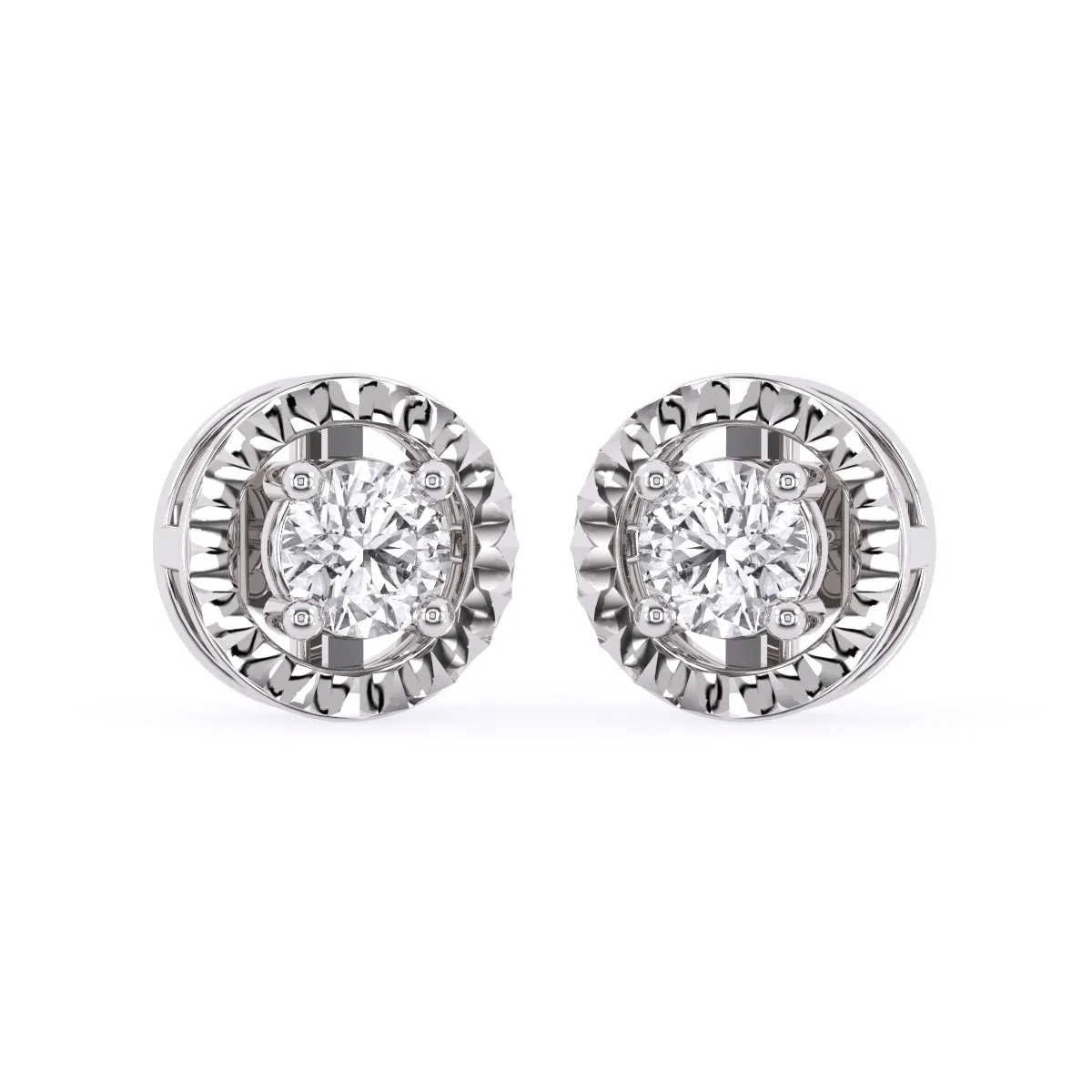 Modern Round Diamond Milgrain Setting Studs