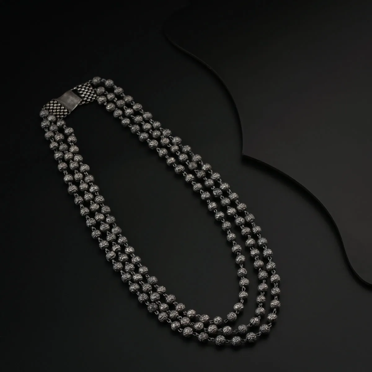 Mohan maal : Classic Maharashtrian Necklace 3 layers , oxidised silver finish