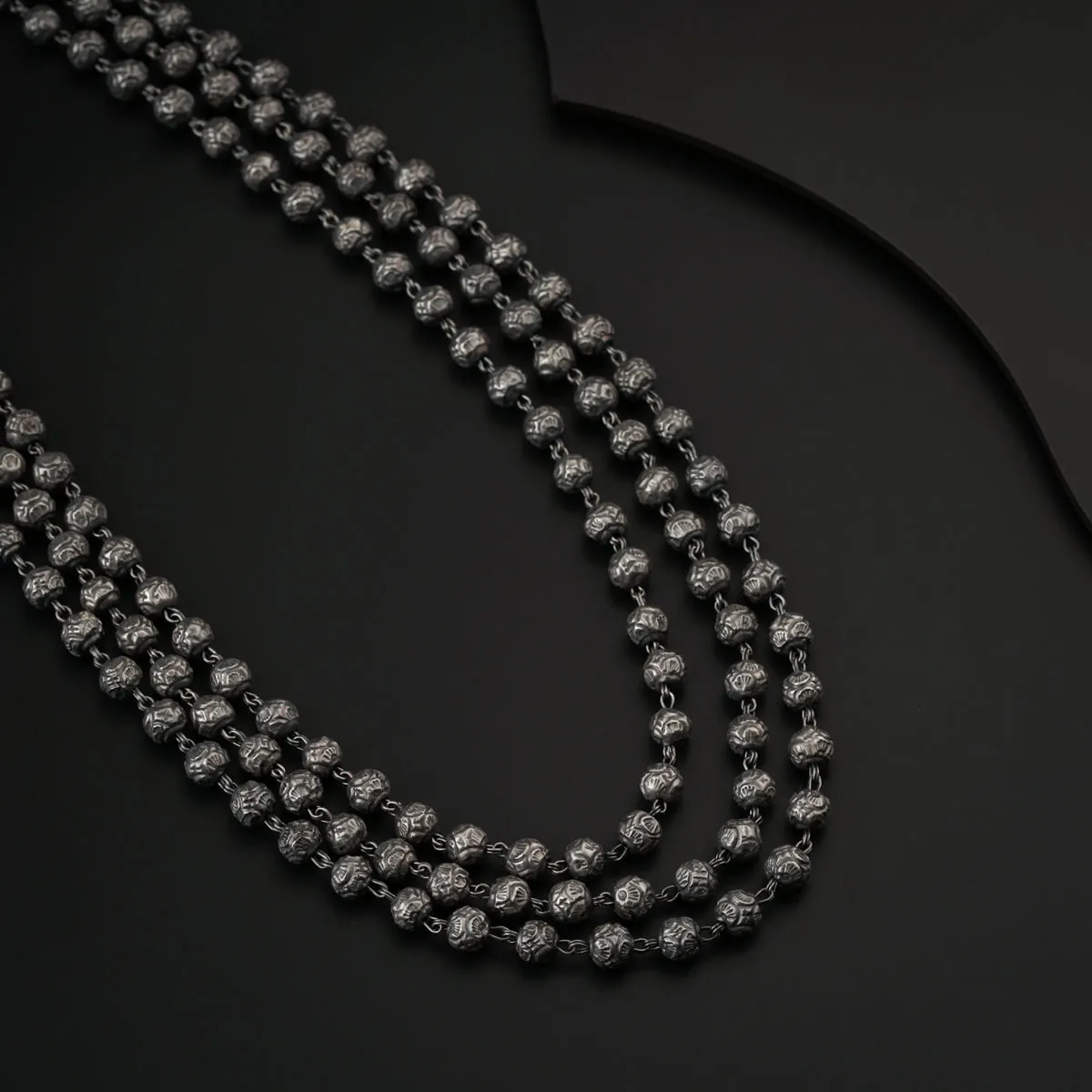 Mohan maal : Classic Maharashtrian Necklace 3 layers , oxidised silver finish