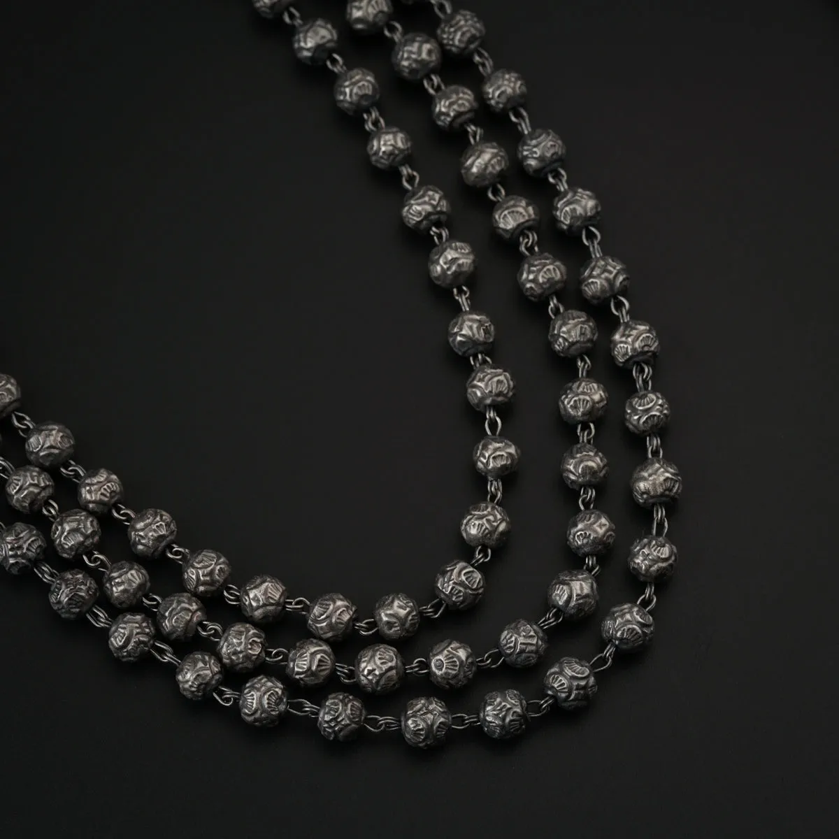 Mohan maal : Classic Maharashtrian Necklace 3 layers , oxidised silver finish