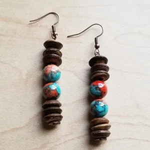 Multi Colored Turquoise and Wood Earrings