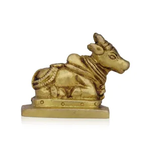 Nandi Statue With Base - 2 x 2 Inches | Antique Brass Idol/ Nandi Murti/ Nandi Idol for Pooja