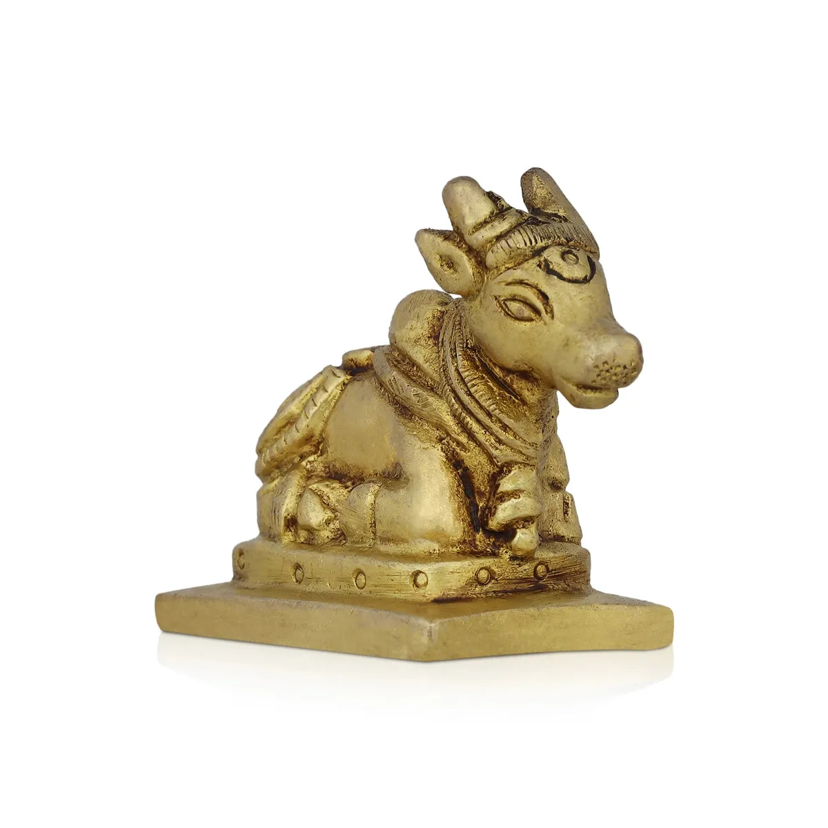 Nandi Statue With Base - 2 x 2 Inches | Antique Brass Idol/ Nandi Murti/ Nandi Idol for Pooja