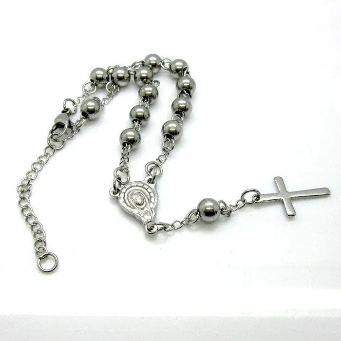 New Desginer Top Quality Women Accessories Stainless Steel Bead Bracelet With Cross Pendant Pulseiras Pulseras Rosary Bracelets