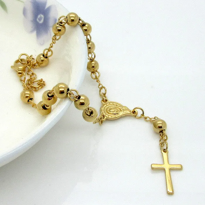 New Desginer Top Quality Women Accessories Stainless Steel Bead Bracelet With Cross Pendant Pulseiras Pulseras Rosary Bracelets