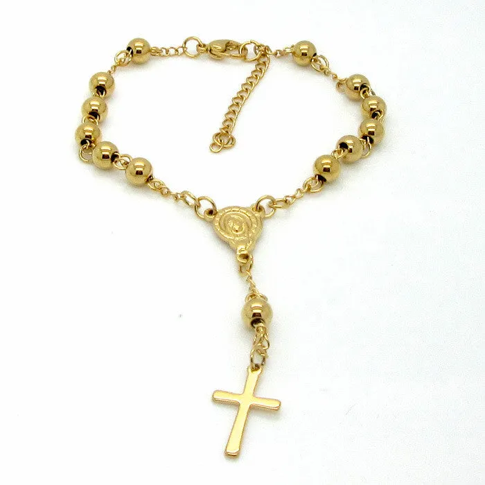 New Desginer Top Quality Women Accessories Stainless Steel Bead Bracelet With Cross Pendant Pulseiras Pulseras Rosary Bracelets