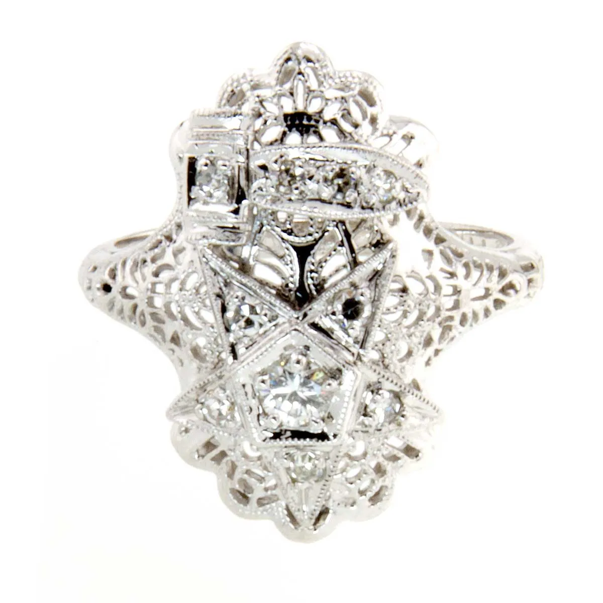 Order of the Eastern Star Filigree Diamond Ring