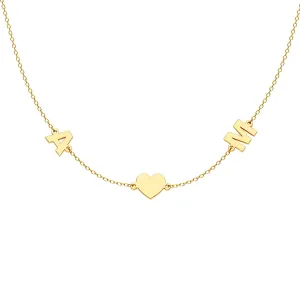 Personalized 2 Initial Necklace With Heart Charm