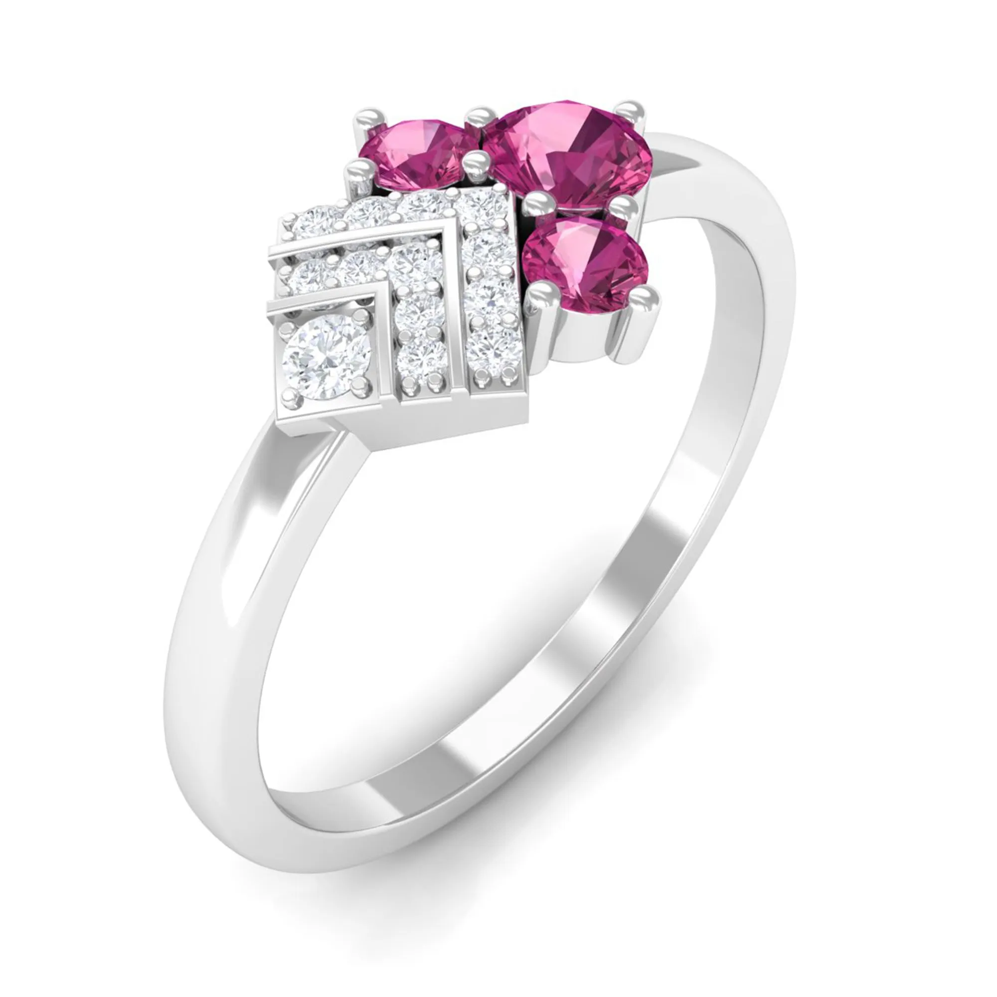 Pink Tourmaline Art Deco Engagement Ring with Diamond