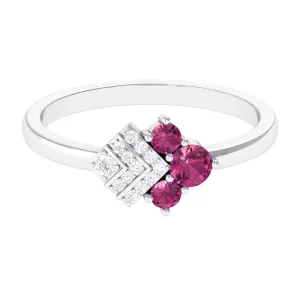 Pink Tourmaline Art Deco Engagement Ring with Diamond