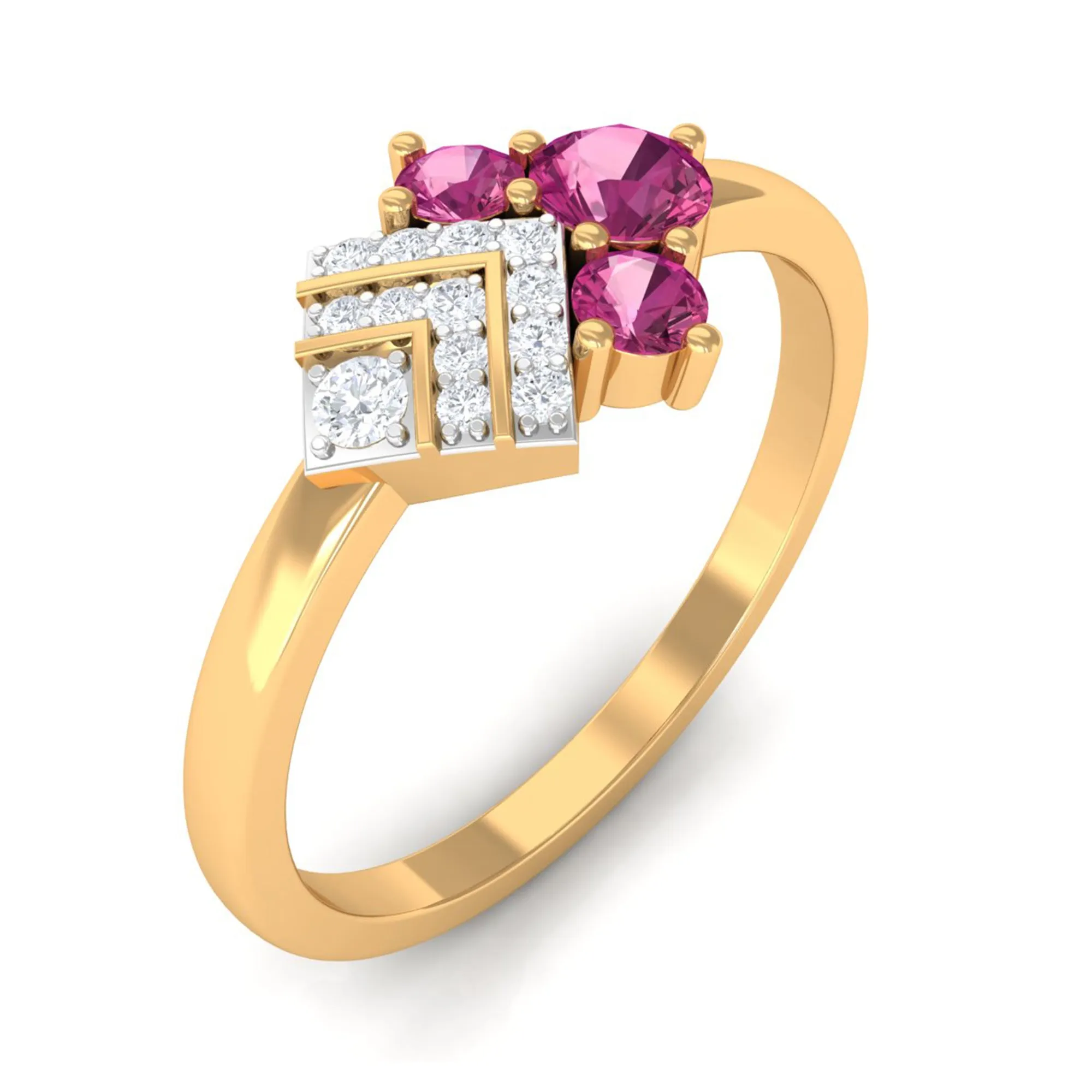 Pink Tourmaline Art Deco Engagement Ring with Diamond