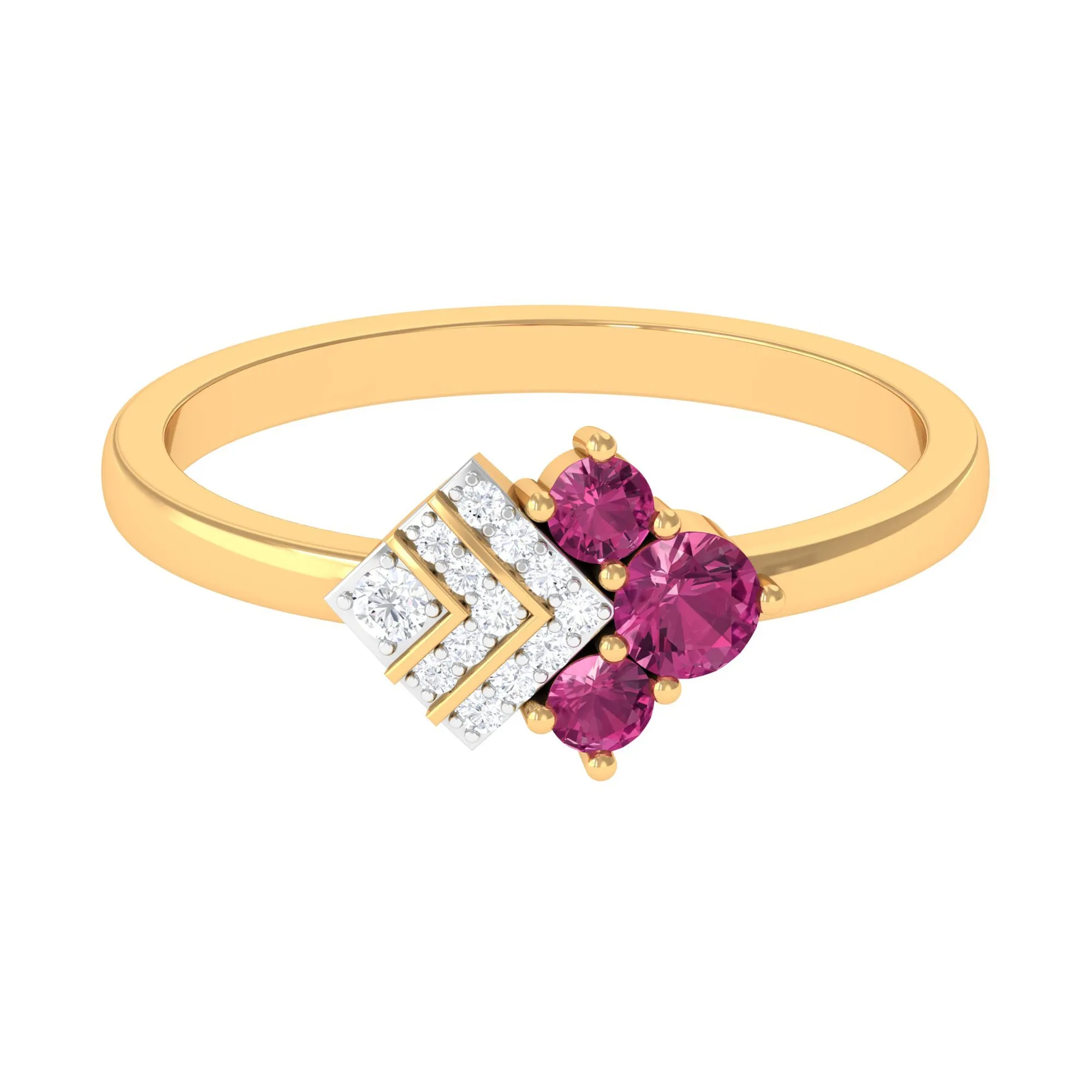 Pink Tourmaline Art Deco Engagement Ring with Diamond